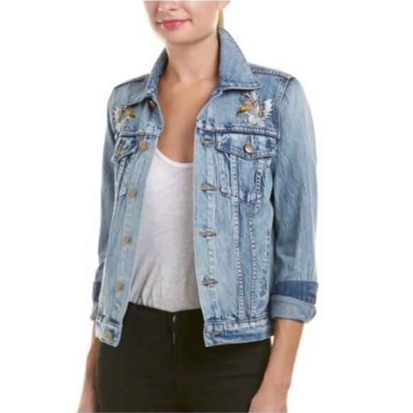 PAM & GELA Statement Denim Embroidered Jacket with Rhinestone Eagles‎ Size Small - Picture 2 of 12